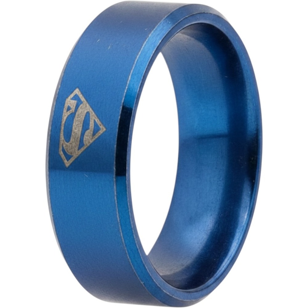 Superman Logo Ring Mens Size 9-14 Blue Stainless Steel Band Super Hero